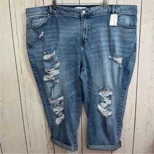 NWT Lane Bryant Medium Wash Signature Fit Boyfriend Capri Distressed Jeans